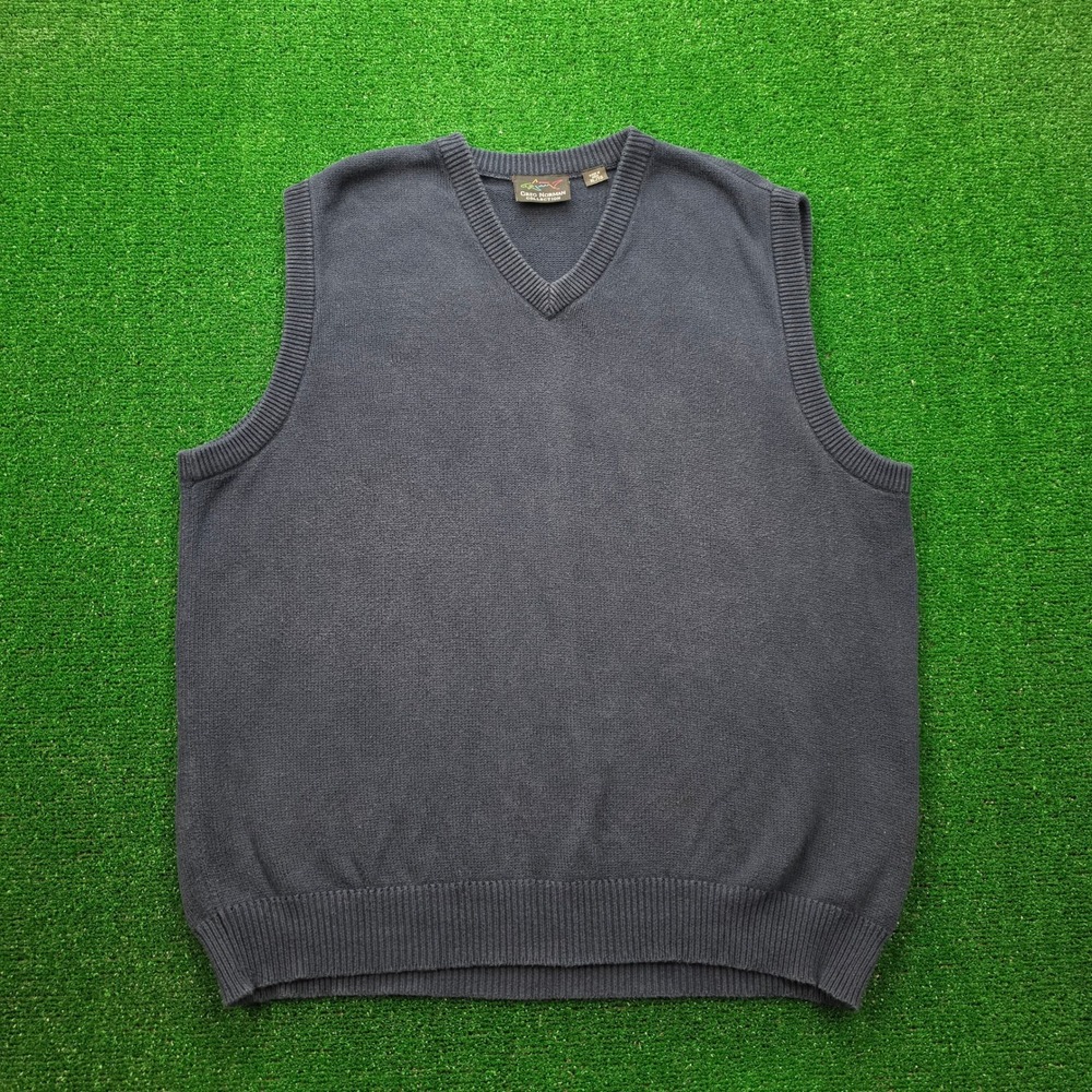 Greg Norman V-Neck Golf Knit Sweater Vest Mens XL Navy Blue 100% Cotton Preppy